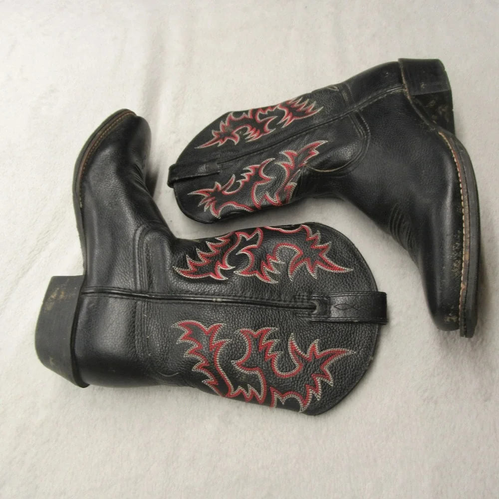 Ariat Western Boots Youth 4 Black Red Leather Cowboy Square‎ Toe Rodeo